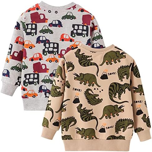 Azalquat Toddler Boys Crewneck Sweatshirt, algodão Pullover de manga comprida impressão de desenho animado
