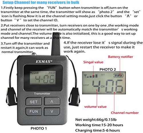 EXMAX ELGT-470 SISTEMA DE TRANSMISSÃO ACOTICA DE VENÇONENTE sem fio Equipamento de fone de ouvido de microfoen 100 canais