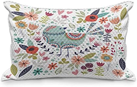 Ambesonne Bird Prind Coloque capa de travesseiro, animal aviário ornamental folclórico com ilustração de design floral botânico,