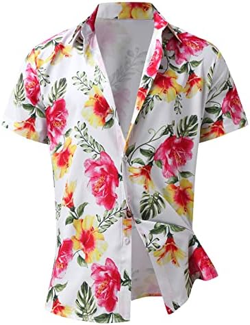 Camisas havaianas beuu mass, manga curta de verão botão de impressão floral tropical relaxada Fit Lapel Beach Aloha camisa