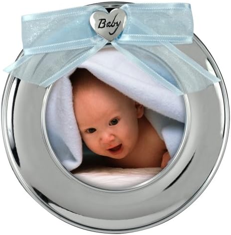 Malden International Designs Baby Baby Two-Tone Silver com moldura de fita azul, 4x4, prata