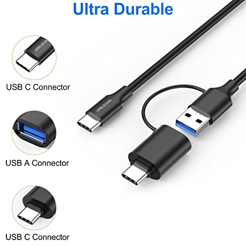 Urelegan 2 em 1 Cabo C USB 3 pés, USB-C para USB-A/C 3A 60W CABO RÁPIDO PARA APPLO MACBOOK PRO/AIR 2020/2019/2018, Samsung Galaxy S21, Laptops Type-C