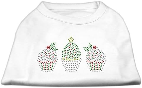 Mirage Pet Products Cupcakes de Natal Camisa de estimação de strass, médio, branco