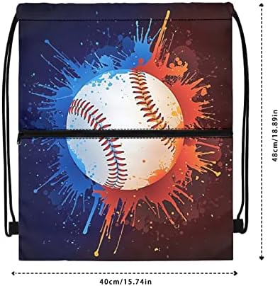 Rnyleeg esporte beisebol impressão drawstring backpack sports sackpack com bolsos saco de cordas resistentes a água para homens homens