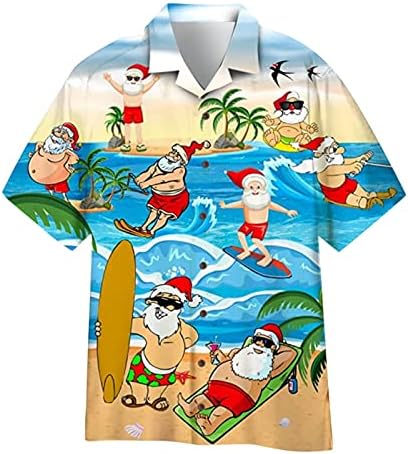 Wybaxz 2022 Christmas Mens de Natal Pocket Buckle Lapela Camisa de manga curta de manga comprida camisa masculina
