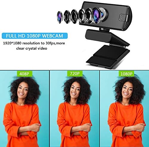 Lifebetter webcam com microfone, rotação de 360 ​​graus 1080p hd webcam, transmissão USB Câmera da web de computador com ângulo de visualização larga de 110 graus, para laptop, desktop, videoclamenta