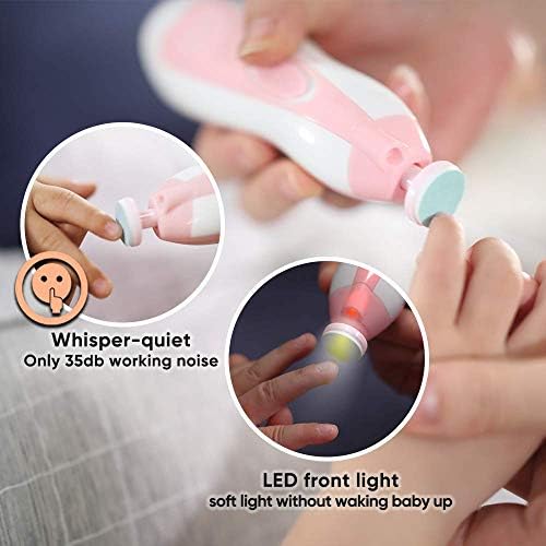 Arquivador de unhas de bebê elétrico ecoomi com conjunto de luzes, kit seguro para bebês, para os dedos dos dedos de crianças recém