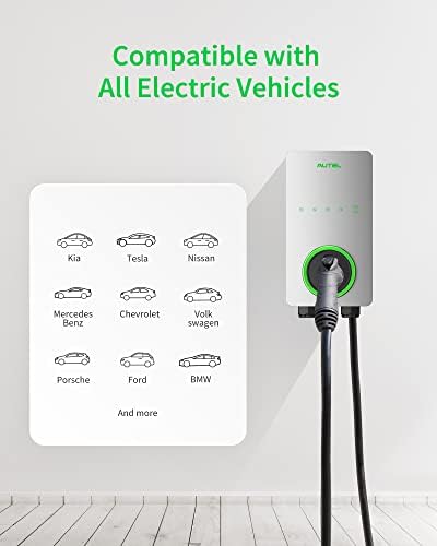 Carregador de veículos elétricos inteligentes da Autel Home, 50 amp Nível 2 Wi-Fi e Bluetooth habilitados por EVSE, estação de carregamento de carros internos/externos com coldre no corpo e coldre separado