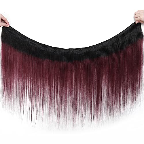 1b99j pacote de cabelo humano peruano Remy tece tecelações de raiz escura ombre Borgonha 3 feixes de dois tons vermelhos