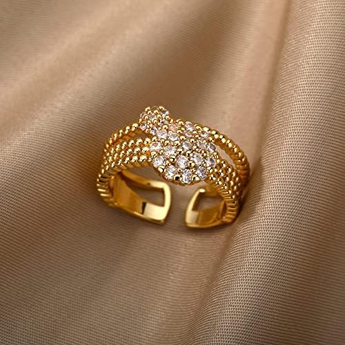Oyalma Zircon Circle Open Rings for Women Crystal Gold Deding Charme Anel ajustável Casamento Valentine Jóias-58995