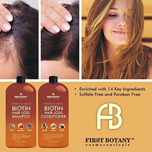Conjunto de condicionadores de shampoo de crescimento de cabelo - Um shampoo e condicionador de biotina anti -perda de cabelo com bloqueadores de DHT para combater a perda de cabelo para homens e mulheres, todos os tipos de cabelo, sulfato livre - 2 x 16 fl oz
