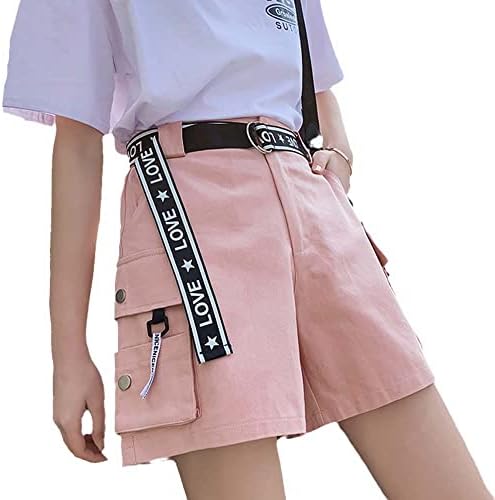 Chong Feng Xia Shorts de carga feminina com cinto de verão Alta cintura bolsa de streetwear shorts ladrinhos