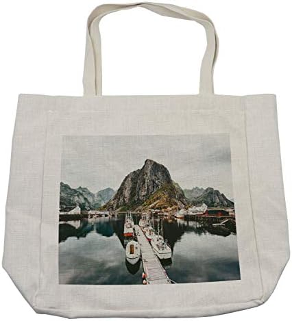 Bolsa de compras de Ambesonne Landscape, sopé da marina da montanha com barcos velejadores da natureza marinha cenário