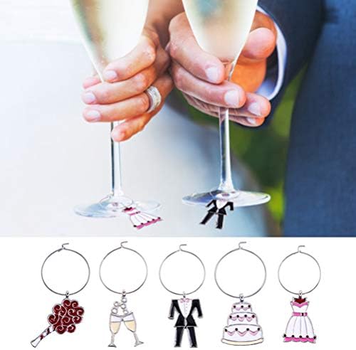 AMOSFUN CASAMENTO DE DECORAÇÃO DO CEMO 5PCS Charms de vidro Marcadores Anéis de vinho Pingentes de degustação de festas