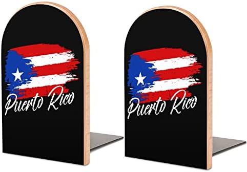 Puerto Rico Flag Wood Livros não esquiadores Decorativo titular Livro Stop Stop Selves para Heavy Books Magaz