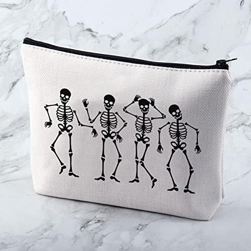 Mnigiu Funny Halloween Bolsa cosmética de bolsa de maquiagem de esqueleto assustador da dança com zíper, presente