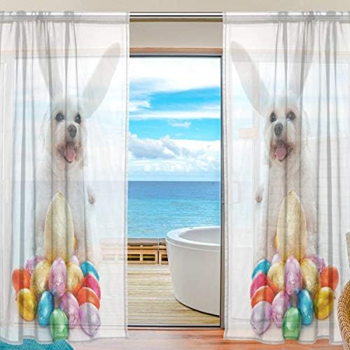 Floral Happy Easter Bunny Dog Semi Sheer Curtains