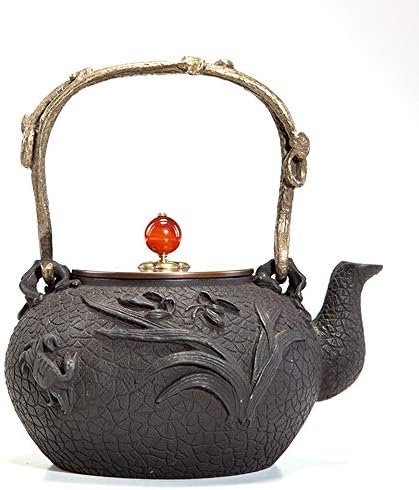Chaleira de chá de ferro japonês de chá de ferro japonês fabricação de chá fervente de kungfu com tampa, chaleira chinesa, pibm, preto, 1200 ml