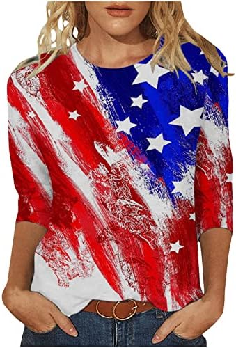 Camisa de lounge para senhoras outono verão 3/4 manga pescoço americano bandeira American Star Graphic Tops tshirts adolescente