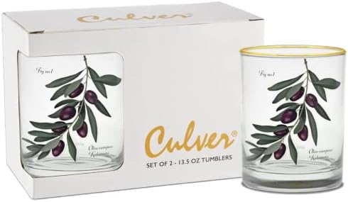 Culver 22k Gold Rim Olives Botânica DOF DUPLO DUPLO COMPOSTO VELHO, 13,5 onças, conjunto de 2 caixas de presente de 2