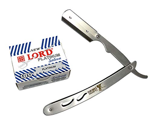 Clássico samurai cs-102 em aço inoxidável barbeiro profissional straight arest razor com 100 contagens lorde platinum