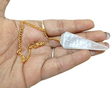 Jet selenita Cone Facetado Pendulum com Cadeia de Golden Corrente Free Crystal Therapy Terapia Estamina Atração de perfeição