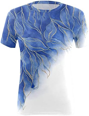 Womens Daily Spring Boho Impressão o Tampo de pescoço Tamas de manga curta camisas de treino casual feminino solto tops feminino tee casual d-blue