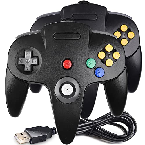 2 pacote USB N64 Controller, Wired PC gamepad [3D Analog Stick] Compatível para Windows PC Mac Linux Raspberry Pi Genesis