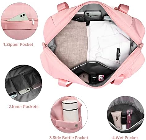Bolsa de ginástica para mulheres, bolsa esportiva com porto de carregamento USB, bolsa de dança com compartimento de sapatos, bolsa para viagens para viagens, academia, ioga, escola （rosa）