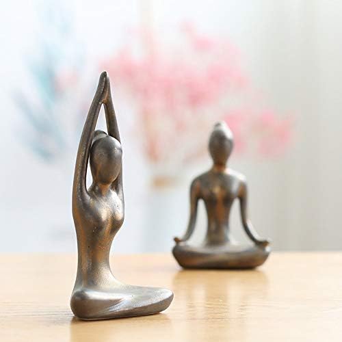 Owmell lote de 4 meditação yoga pose estátua estatueta ioga cerâmica figura conjunto decoração - patina ouro