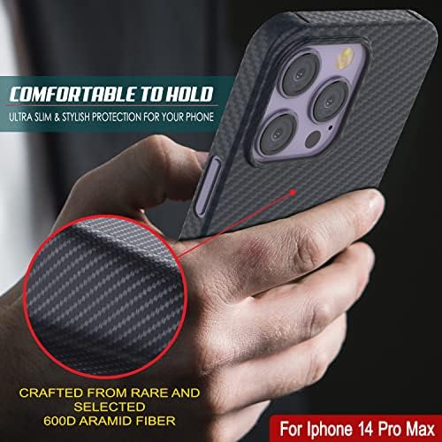 Punkcase para iPhone 14 Pro Max Carber Case de fibra de carbono [Aramidshield Series] Ultra Slim & Light Kevlar Skin feito de