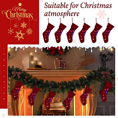 Pacote de 6 meias de Natal com luzes LED Cabo de malha em massa 18 Limpa de malha de família iluminada Decoração de festa de presente
