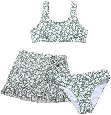 Romwe Girl's Tropical Print Bikini Set Sport Sport Bathing Suit de maiô de 3 peças com shorts