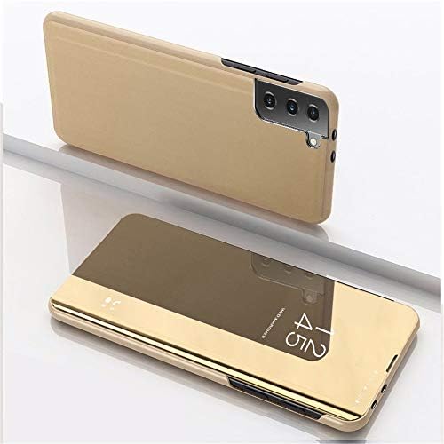 Cotdin para compatível com o espelho de capa Samsung Galaxy S22, vista de capa de couro clara com luxo de kickstand com estojo de choque de design para samsung Galaxy S22 Mirror Gold