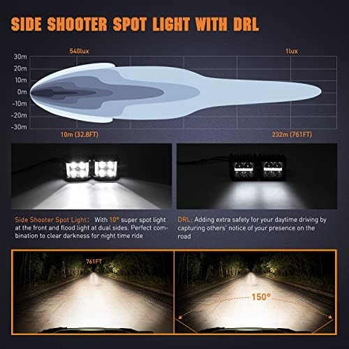Nilight Side Shooter LED PODS com DRL, 4 polegadas de 26w Combos de inundação de inundação cubos LED Luz com o kit