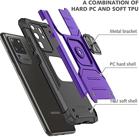 AyMecl para S20 Ultra Caso, Samsung Galaxy S20 Ultra Case com Protetor de tela TPU flexível de auto-cura [2 pacote], grau 2 em 1 em 1 com estojo pesado para o Galaxy S20 Ultra-Purple