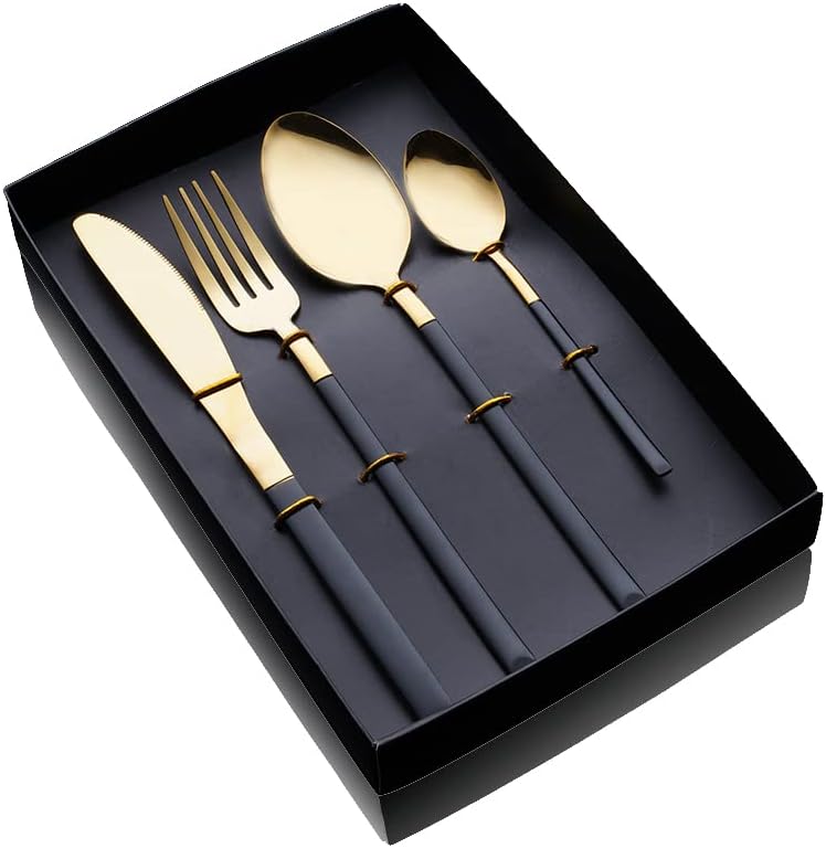 Tabela de 4 peças Gold Sliverware Butter Knives, Sturdy 9 Aço inoxidável Design moderno Faca de ouro conjunto para casa, restaurante, hotel e muito mais - Black & Gold Bated