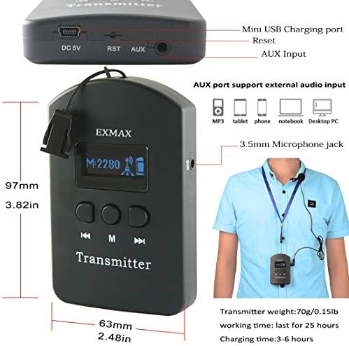 EXMAX EXD -6824 Guia de turismo sem fio Sistema System Audio Transmission Kit Tradução Igreja Tradução Tradução No ouvido