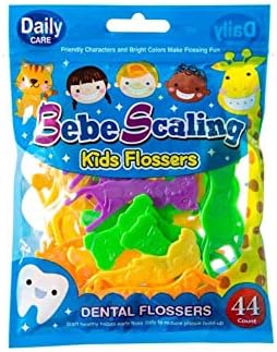 Bebe Scaling Dental Floss Cuidado para crianças, 44 contagens, Coloful Animal Picks Design Flow Easy & Portable, 0,01 pé