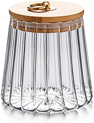Fantesticryan Glass Coffee Nuts Bather Storage Jar de armazenamento Petal Decorativo Recipiente com tampa de bambu Metal Holdre
