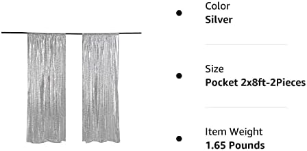 Cortina de pano de pano de lantejoulas LQIAO 2 painéis de prata para aniversário de aniversário DIY, 2 pés por 8 pés, 2 peças