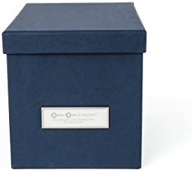 Caixa de mesa Bigso Kristina, caixa de armazenamento de CD para itens pequenos, caixa de armazenamento durável e decorativa com uma caixa de tampa e multiuso que empilha facilmente nas prateleiras e nos armários, 5,5 ”x8.7” x5.7 ”, azul