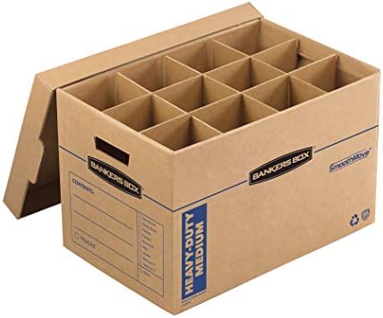 Bankers Box Smoothmove Caixa de movimentação de cozinha pesada, divisores de placas e caixas de vidro, espuma de almofada, 12 x 12,25 x 18,5 polegadas, kraft, 1 pacote