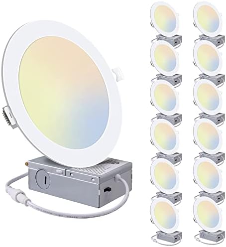 12 pacote de 6 polegadas 3ccc Ultre-fino LED Luz de teto com caixa de junção, 3000K/4000K/5000K Selectível, 15W Eqv 120W, LEDs led de LED reduzidos, 1100lm de alto brilho do fundo