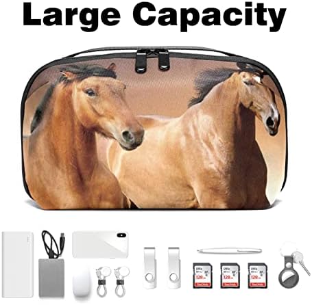 Organizador eletrônico Small Travel Cable Organizer Bag para discos rígidos, cabos, carregador, USB, cartão SD, cavalos marrons de animais