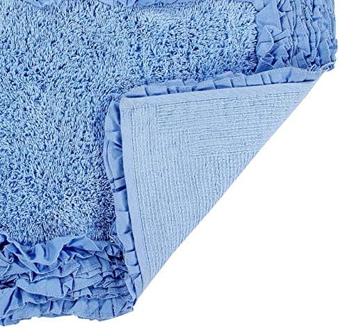 Melhores tendências A coleção de fronteira desgrenhada é ultra macia, macia e absorvente tapete de tapete de banho tufado algodão em cores vibrantes, conjunto de 3 peças, azul
