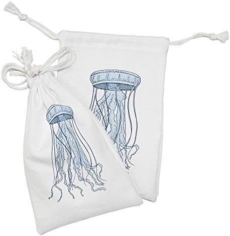 Conjunto de bolsas de tecido de água -viva de Ambesonne de 2, organismo exótico da criatura marinha em ilustração antiga do estilo de esboço antigo, pequena bolsa de cordão para máscaras e favores de produtos de higiene pessoal, 9 x 6, azul pálido azul marinho pálido