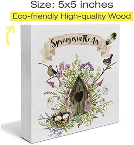 A primavera está na caixa de madeira da caixa de madeira signo da fazenda Birds Wood Box Blocks Art Blocks Desk, sinal