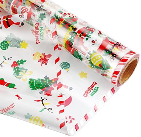 Abofan Christmas Celofane Roll Roll 2,5 mil Papel de embrulho cristalino espesso com papel de violoncelo de design de Natal