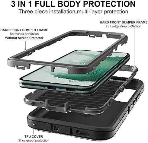 Caso de Hong-Amy para Galaxy S22, caso S22 com protetor de tela TPU flexível de auto-cura [2 pacote], 3 em 1 Caso de proteção à prova de trânsito intenso para o corpo inteiro para Samsung Galaxy S22
